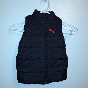 Puma Quilted Puffer Vest Outerwear W/Pockets Black/Red Logo Size XXS (3-4)